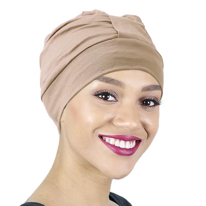 모달 코튼 터번 숙녀 밤 수면 모자 전체 커버 내부 Hijab 모자 이슬람 스트레치 비니 암 탈모 Chemo Cap Turbante